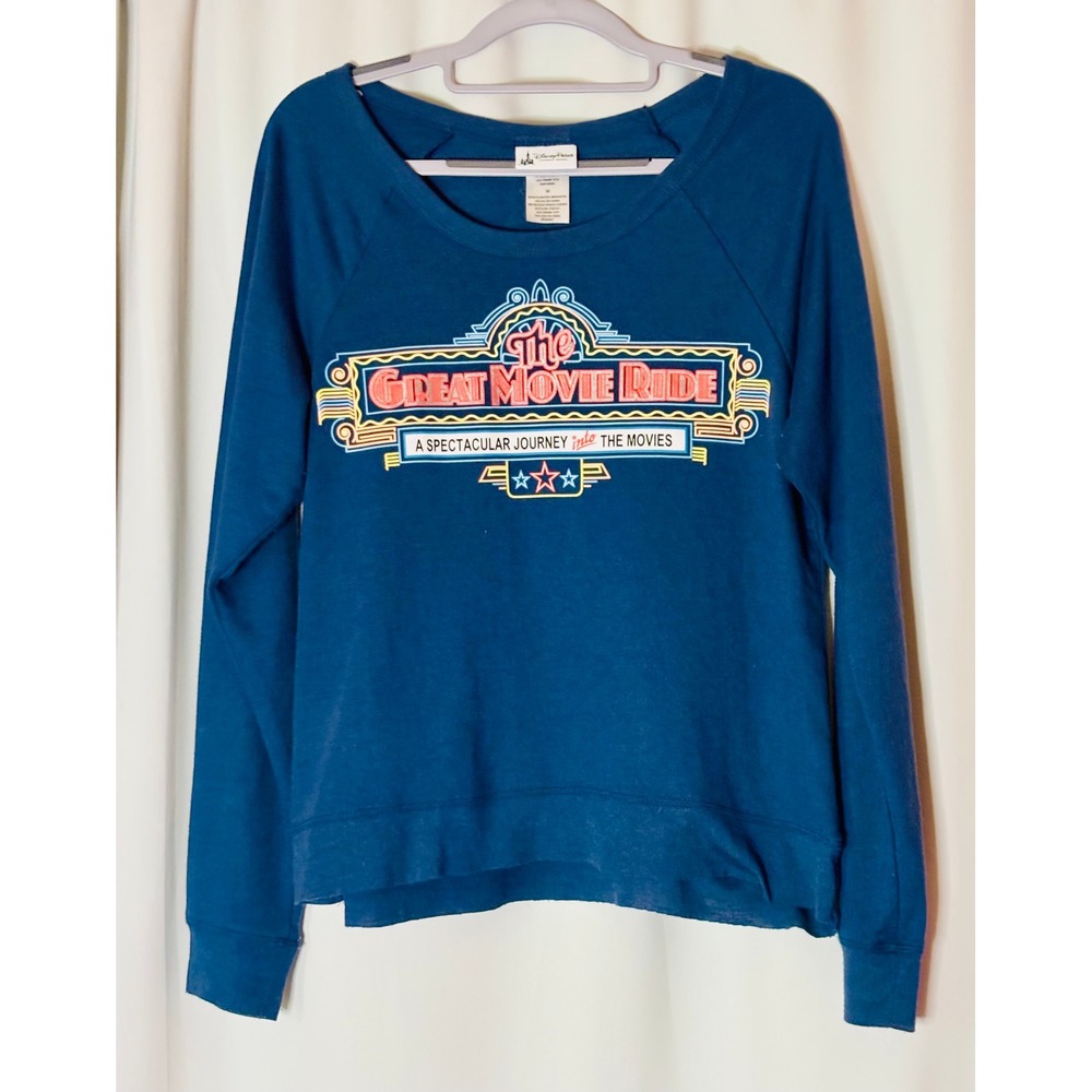 Disney Parks The Great Movie Ride Shirt Navy Blue Raglan Pullover Medium